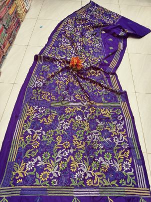 Purple Soft Bangalori Handcraft Kanthastich Saree