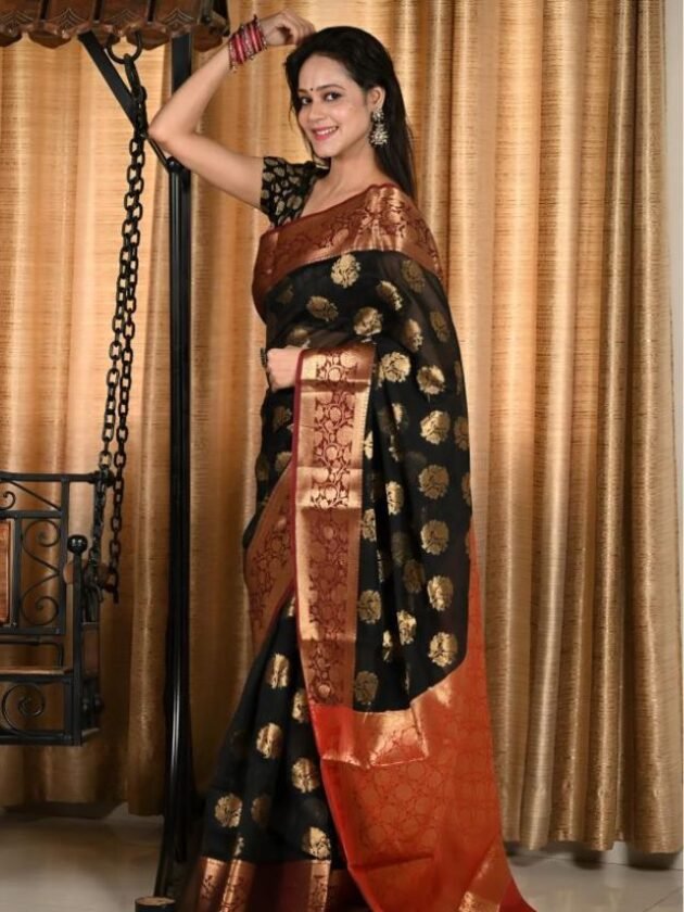 Black Chanderi Saree