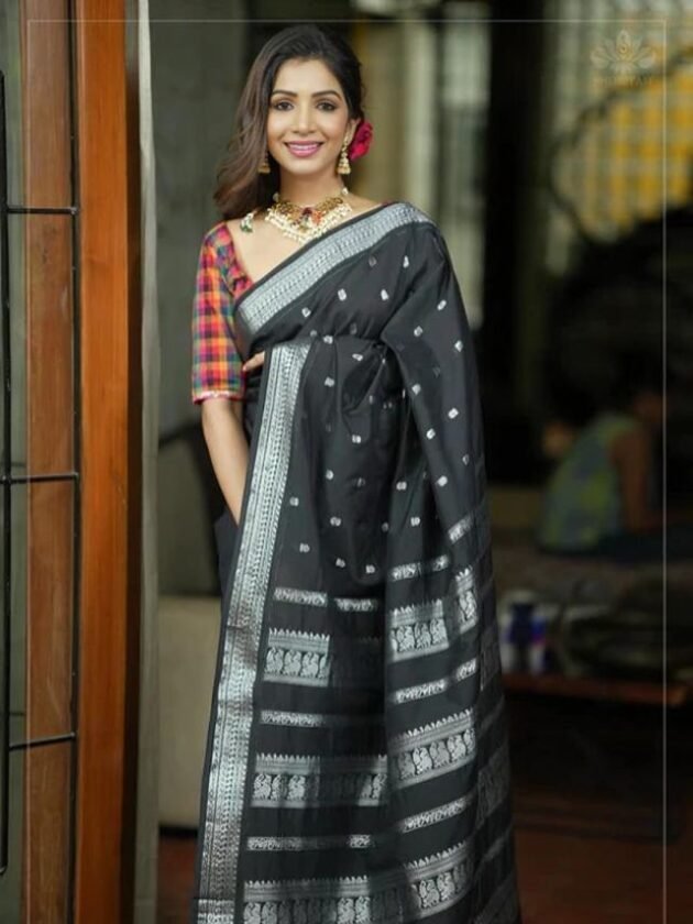 Black Saree with Grey Border