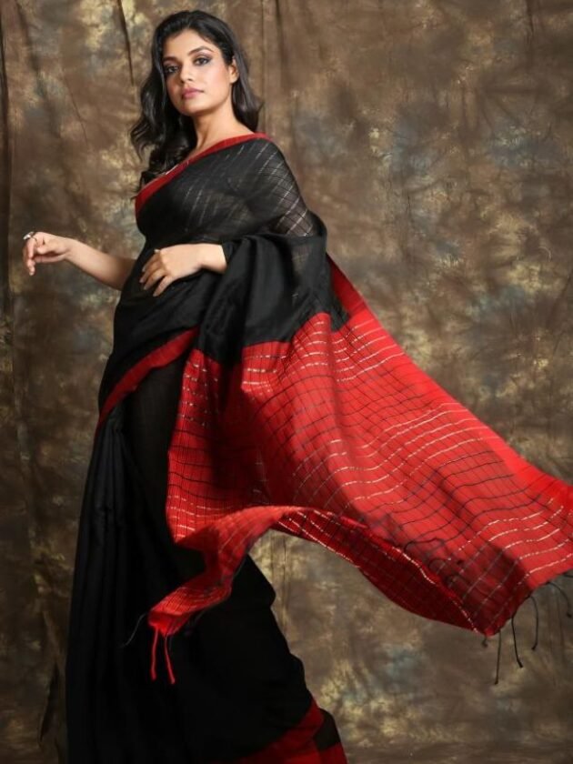 Black Saree with Red Border