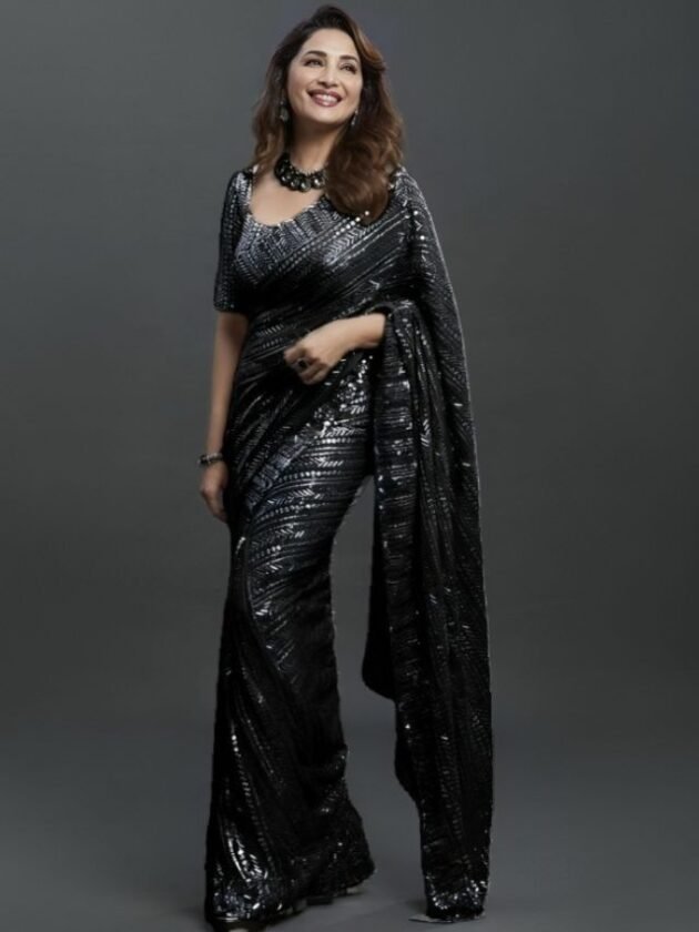 Madhuri Dixit Nene in Black Sequence Saree