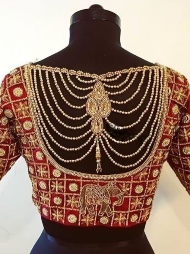 Blouse back Designs with Chain Detailing