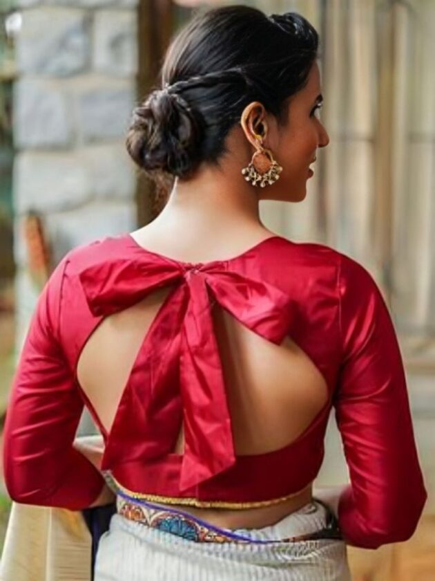 Bow-attached Fancy Blouse Design Back Side