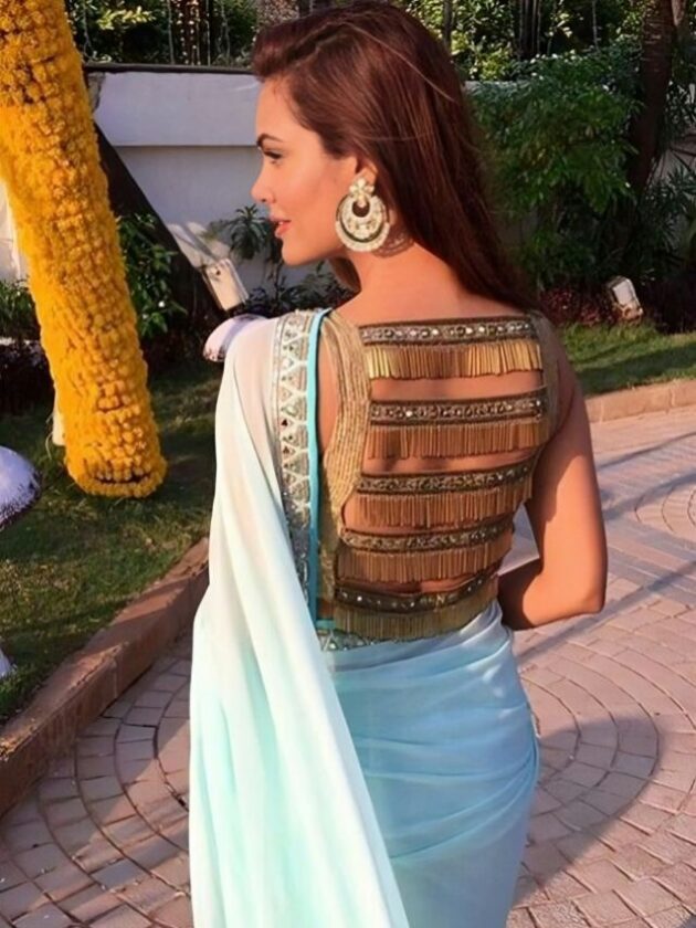 Esha Gupta in Fringe Detailed Blouse Back Style