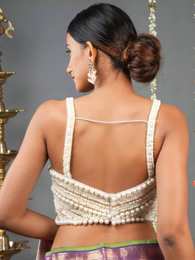 Pearl-studded Blouse Back Style