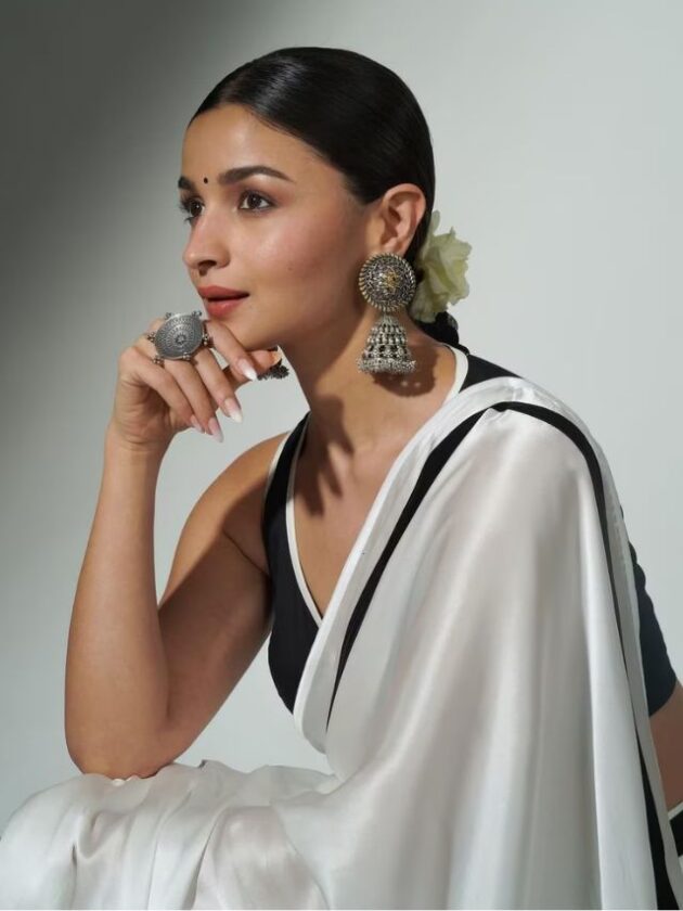 Alia Bhatt in white and black Saree