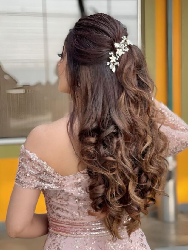 Half Pony Open hairstyle with Gown For Wedding