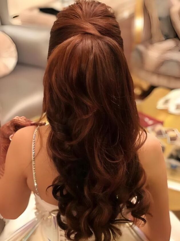 Half pony open hairstyle with gown for wedding simple