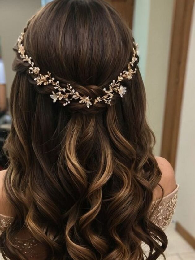 Jewellery Attached Crown Braid Open Hairstyles for Wedding