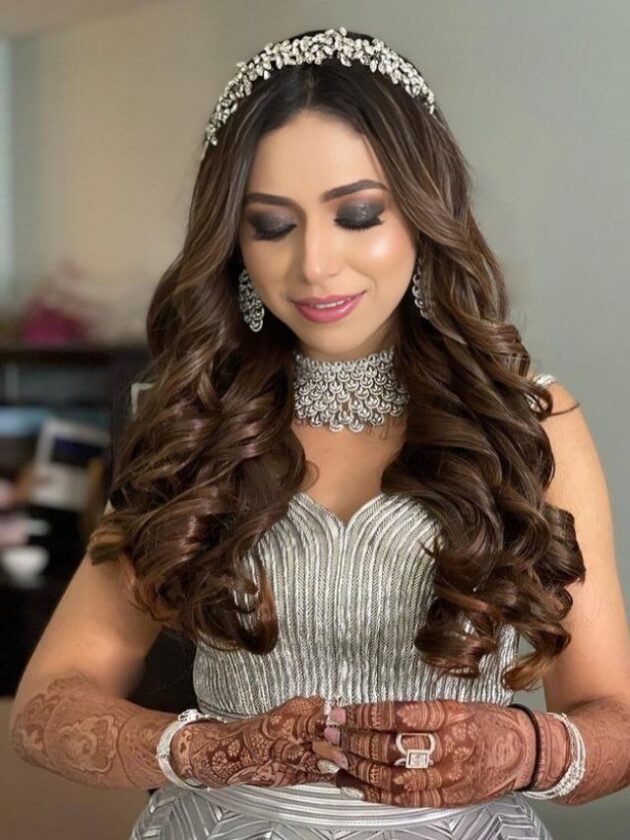 Open Hair with Hair Band with gown for wedding ladies