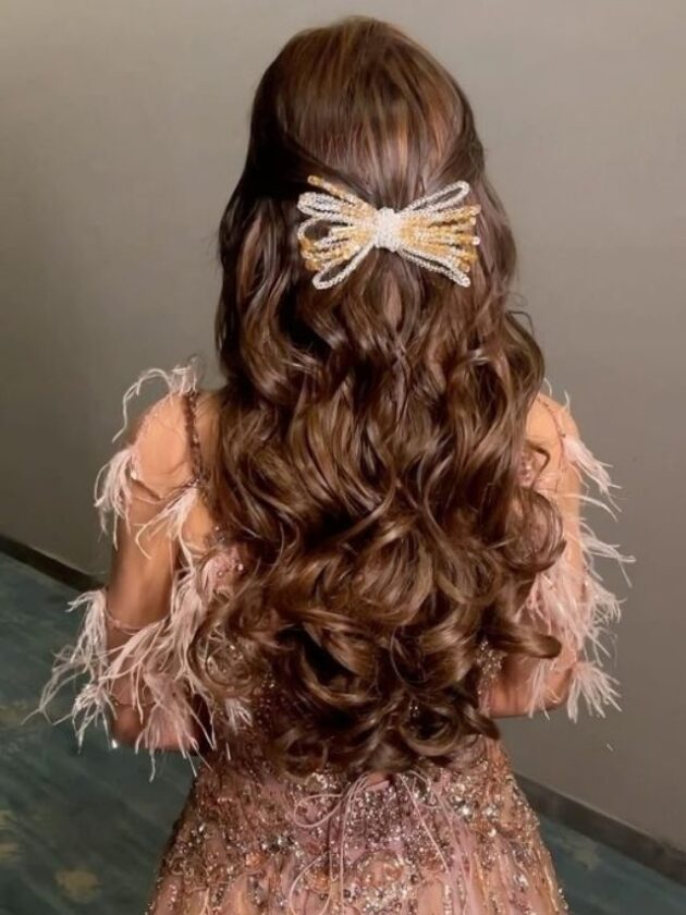 Open Hairstyles for Wedding with Designer Bow on Backside