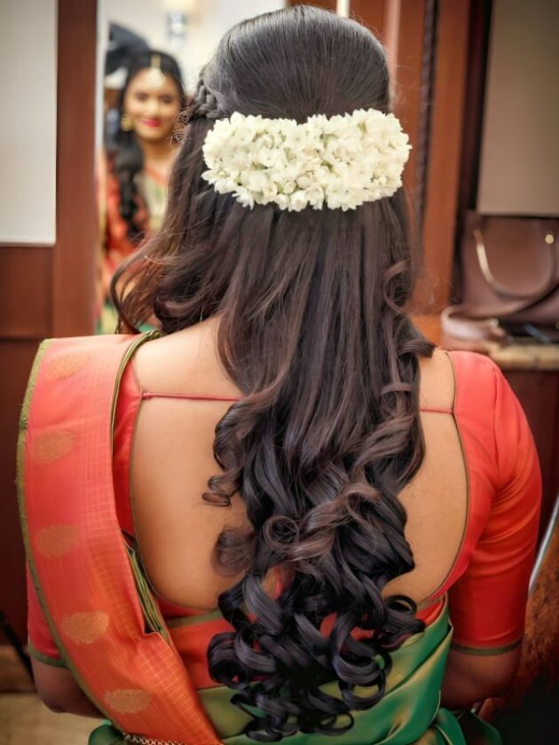 Pinned Back Curls with Gajra for wedding