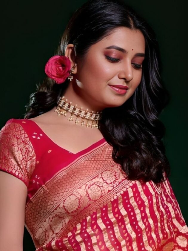 Prajakta Mali in Rose Attached Open Hairstyles for Wedding with Short Hair