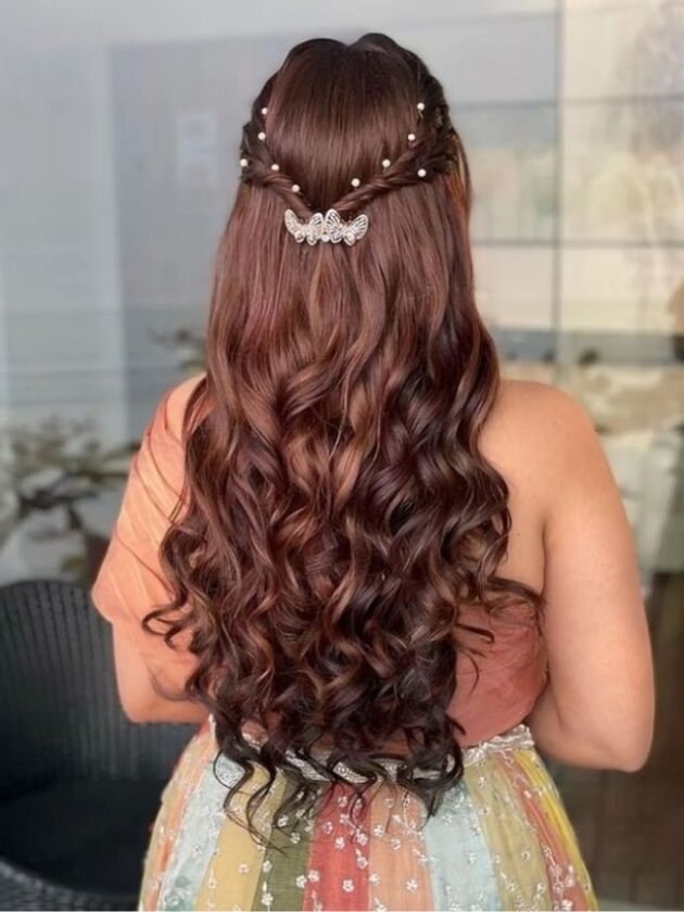 Two Side Braid Attached with Jewellery and Open Hair For wedding