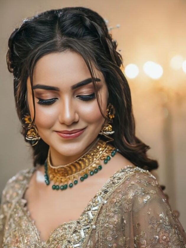 Two-Sided Braided Open Hairstyles with lehenga for Wedding