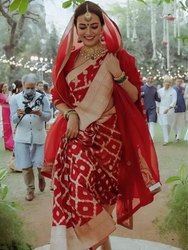 Dia Mirza’s Bridal Red Banarasi Saree Look