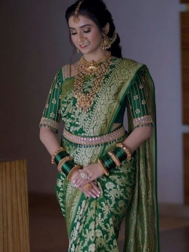 Green Wedding Banarasi Saree for Reception Bengali bride