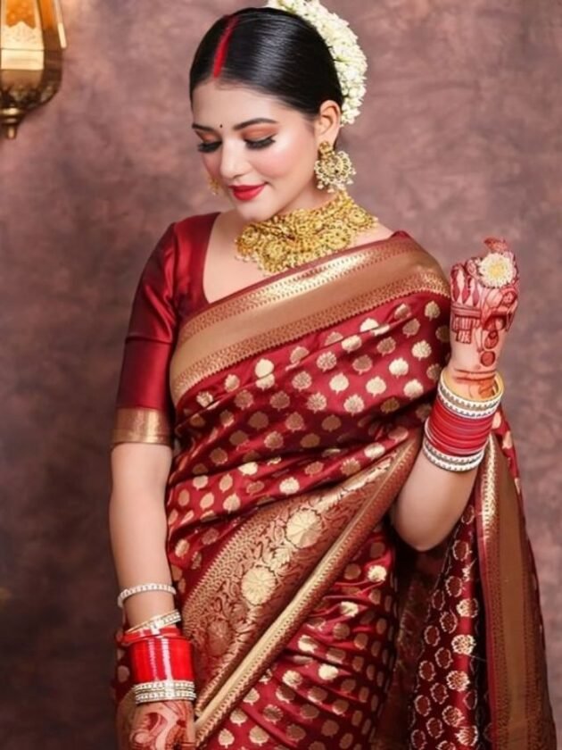 Maroon Benarasi Sarees for Wedding Look