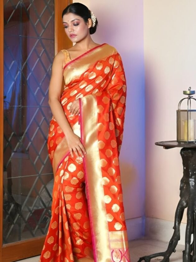 Orange Wedding Banarasi Saree