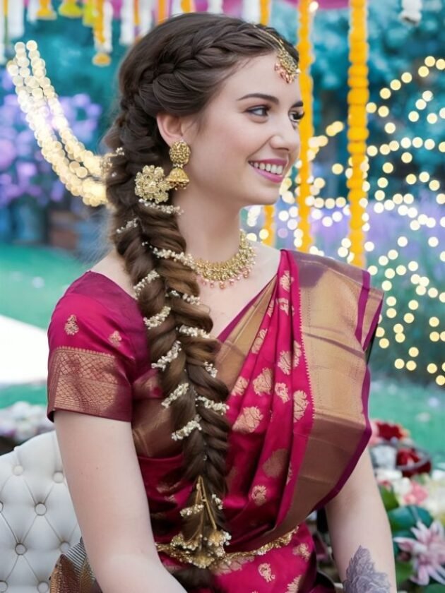 Create fashionable Hairstyles with Banarasi saree