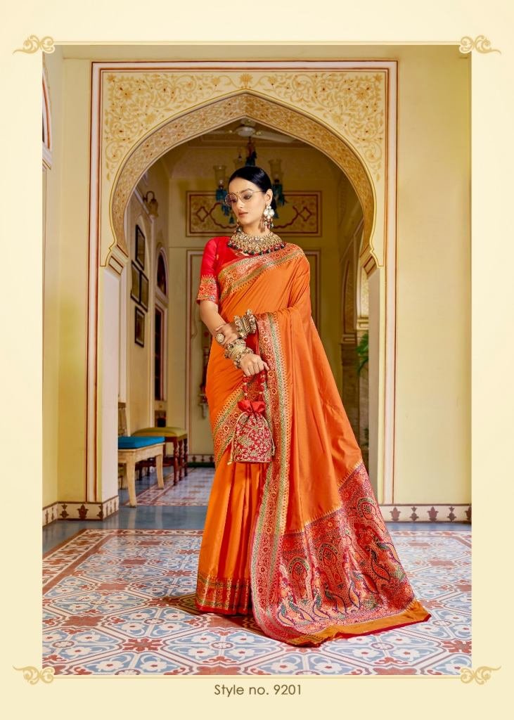 Orange Pure Dola Silk Saree Enhanced With Tassels, Zari Work and Woven With  Resham in Floral Motifs Paithani Style Traditional Sari - Etsy