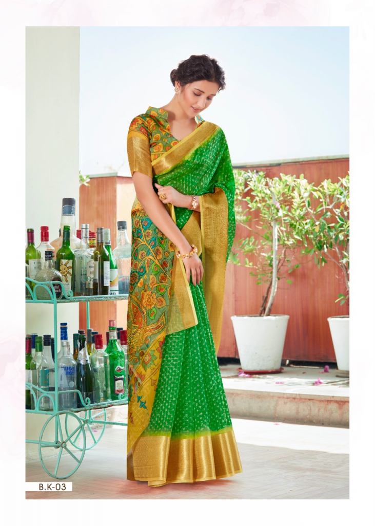 Bottle Green color saree in Pure Satin Silk fabric With Bandhani and Ajrakh  Printed Pallu | Kishori