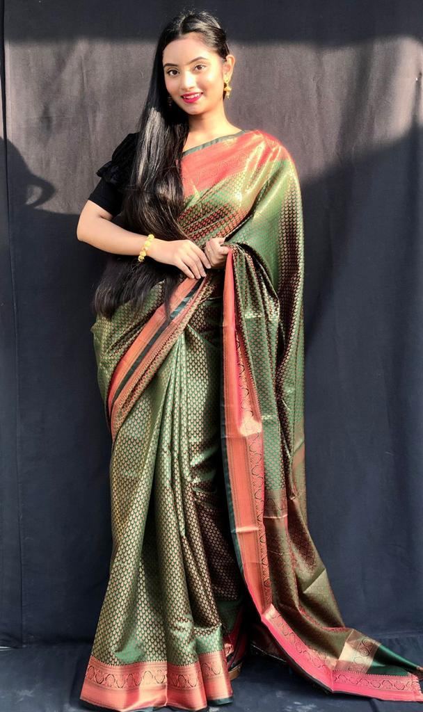 Buy Pihu green Kanjeevaram saree at Rs. 1250 online from Fab Funda silk ...