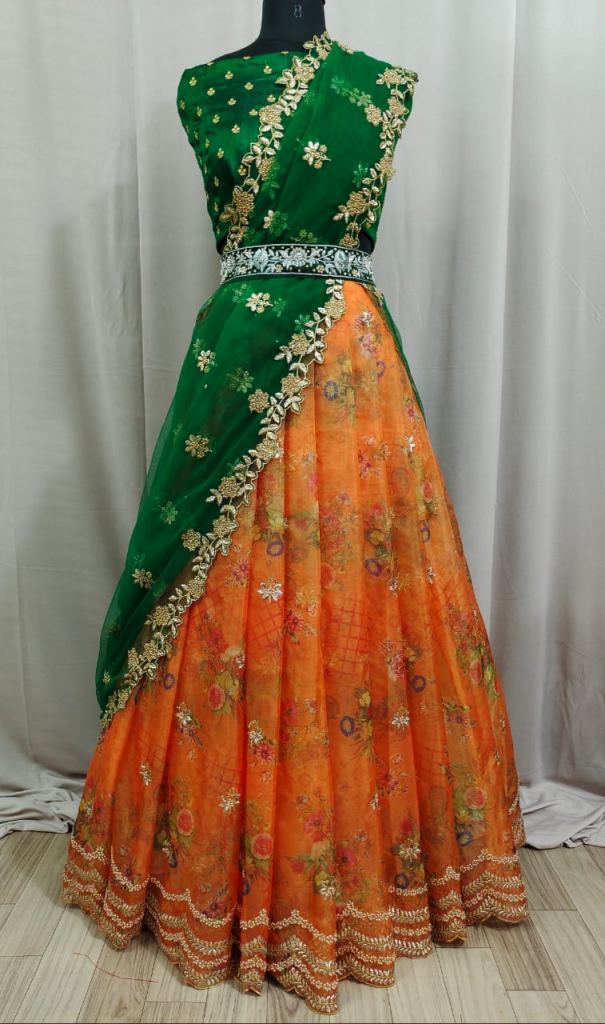 Buy Green & Orange Lehenga Choli Sets for Women by WARTHY ENT Online |  Ajio.com