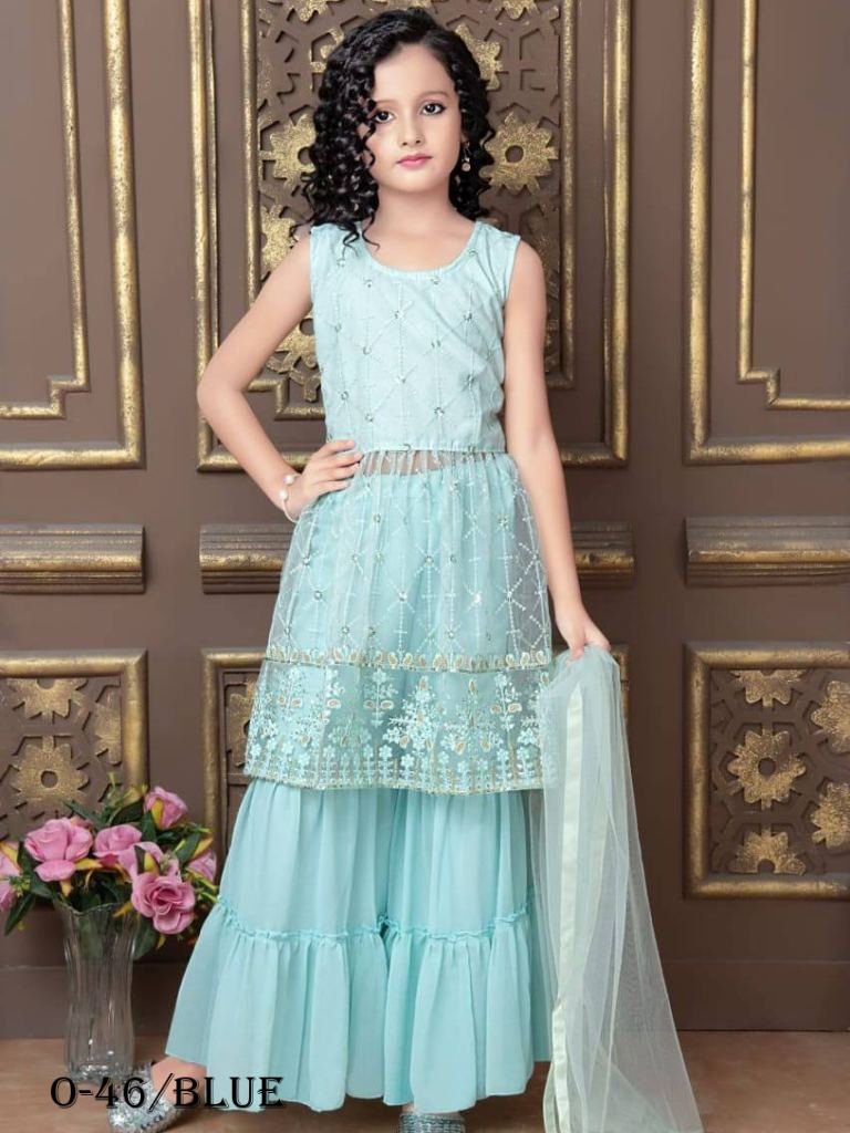 Best Quality Faux Georgette Sky Blue Kids Sharara Suit