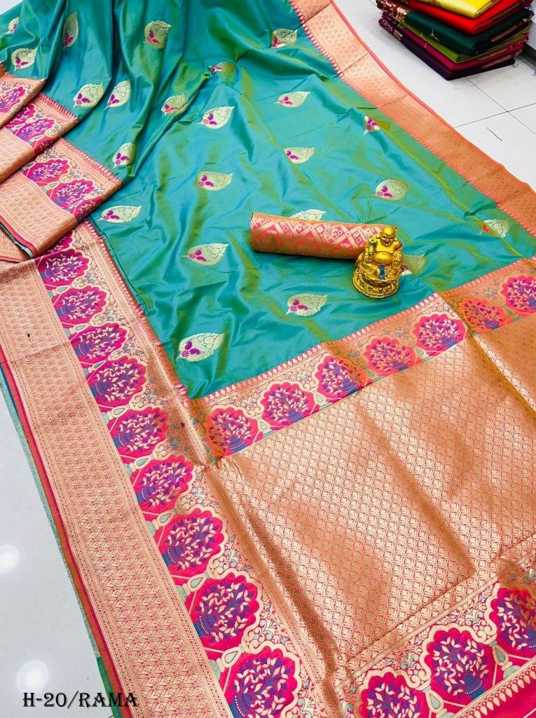 New design soft silk Rama Color Banarasi Saree Unstitched Blouse For ...