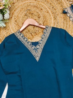 Luxurious Designer Rama Color Palazzo Suit Set with Dupatta