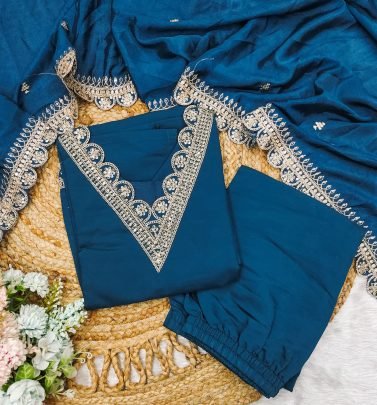 Luxurious Designer Rama Color Palazzo Suit Set with Dupatta