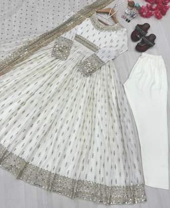 3 Meter Flair Heavy Pure Chinon Silk Gown With Embroidery Work
