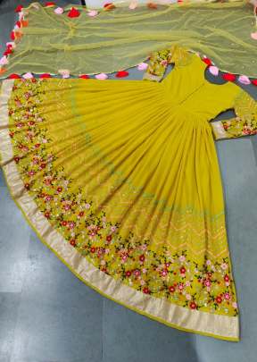 Yellow Embroidery Georgette Sequence Work Gown