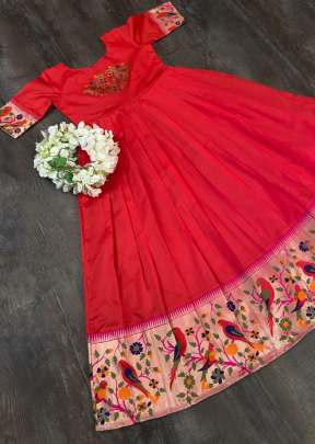 Lakshya Red Silk Paithani Gown