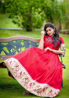 Lakshya Red Silk Paithani Gown