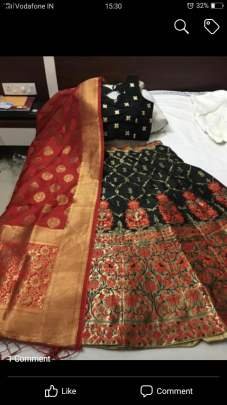 Semi Stitched  Banarasi brocade Lehenga With Stitched  Blouse And Banarasi Dupatta 