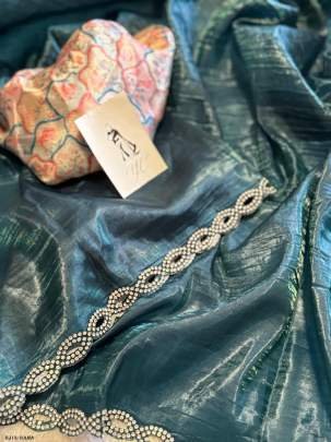 Ajarak Print  Soft Tissue Silk  Rama  Saree By Fab Funda