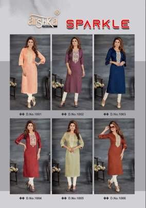 Alishka Brand Sparkle Neck Work Regular Wear Kurti Cataloge