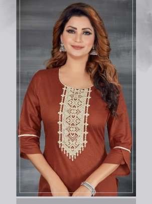 Alishka Brand Sparkle Neck Work Regular Wear Kurti Cataloge