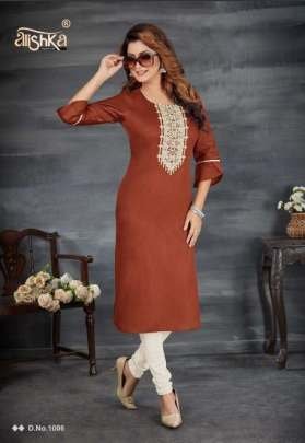 Alishka Brand Sparkle Neck Work Regular Wear Kurti Cataloge