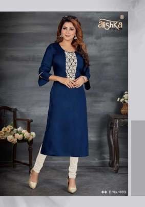 Alishka Brand Sparkle Neck Work Regular Wear Kurti Cataloge