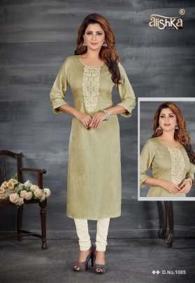 Alishka Brand Sparkle Neck Work Regular Wear Kurti Cataloge