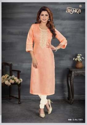 Alishka Brand Sparkle Neck Work Regular Wear Kurti Cataloge