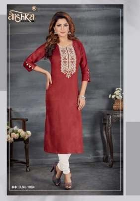 Alishka Brand Sparkle Neck Work Regular Wear Kurti Cataloge