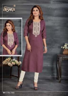 Alishka Brand Sparkle Neck Work Regular Wear Kurti Cataloge
