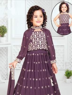 Amazing White Sequence Work Georgette Kids Lehenga