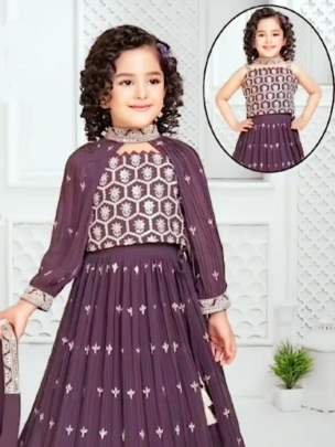 Amazing White Sequence Work Georgette Kids Lehenga