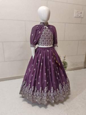 Amazing White Sequence Work Georgette Kids Lehenga