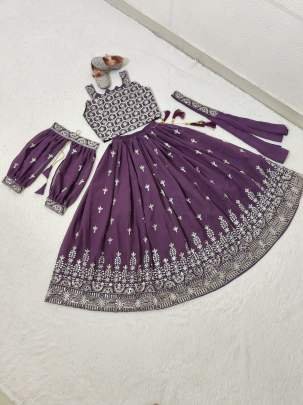 Amazing White Sequence Work Georgette Kids Lehenga